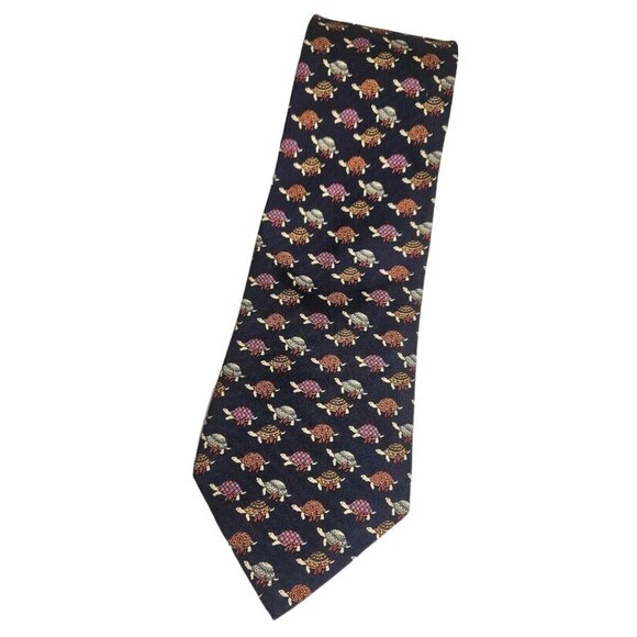 SALVATORE FERRAGAMO Men's 100% Silk Necktie LUXURY Tie Blue Turtle W:3.7